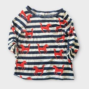 Anthropologie Navy & White Striped Horse Print "Banter Tee" by Postmark Sz M